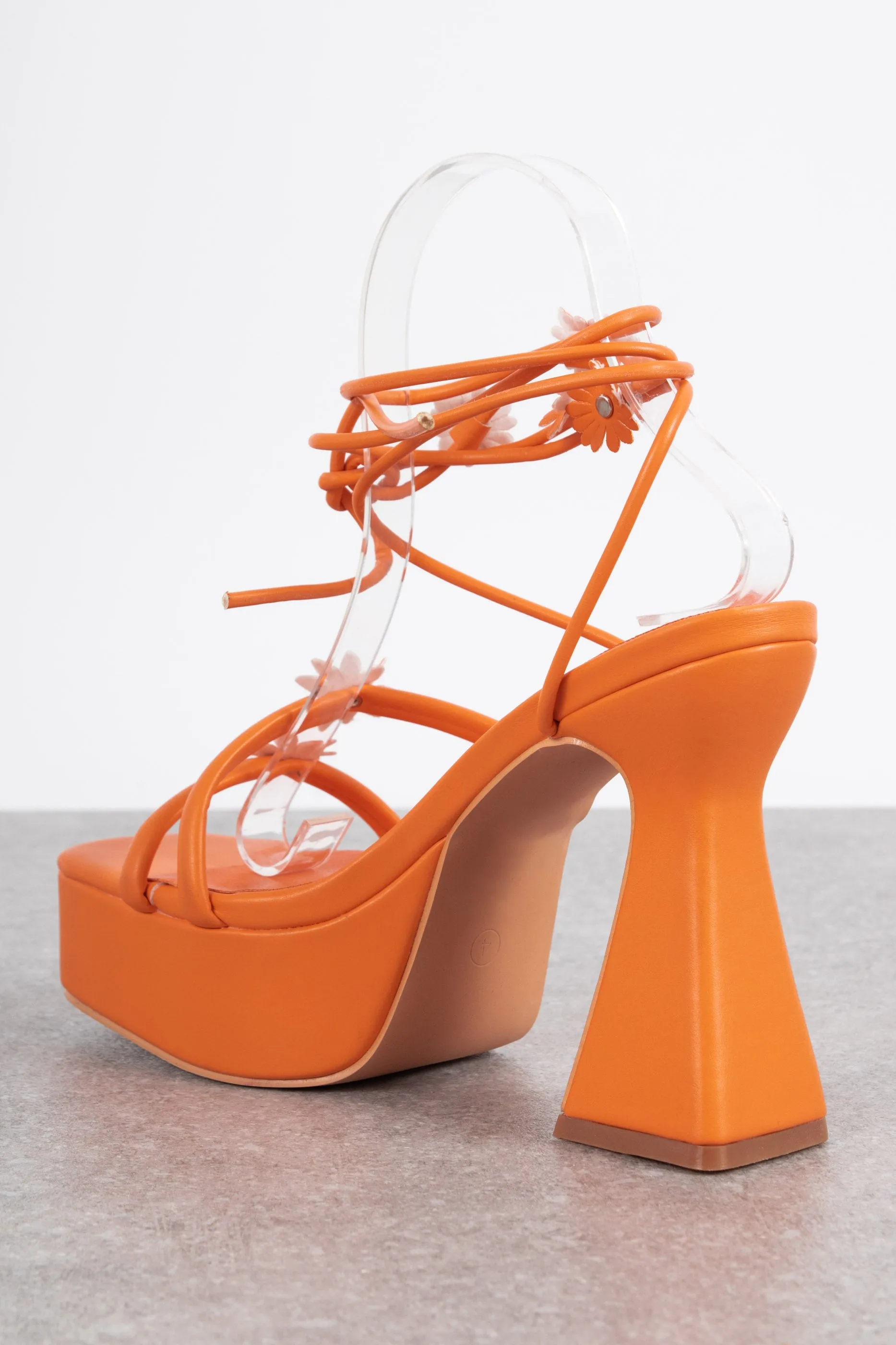 Daisy Street Flower Platform Heeled Sandals in Orange