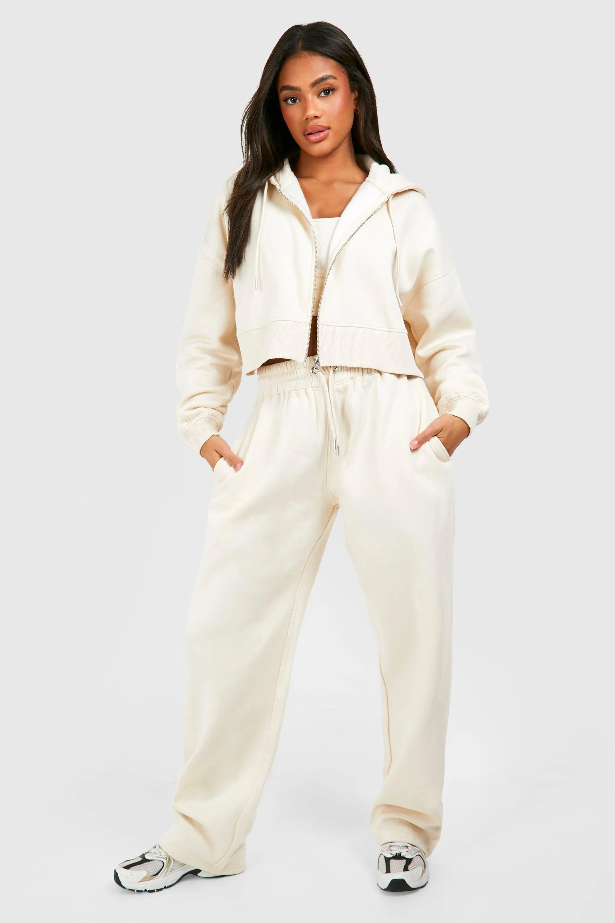 Deep Hem Crop Top 3 Piece Hooded Tracksuit