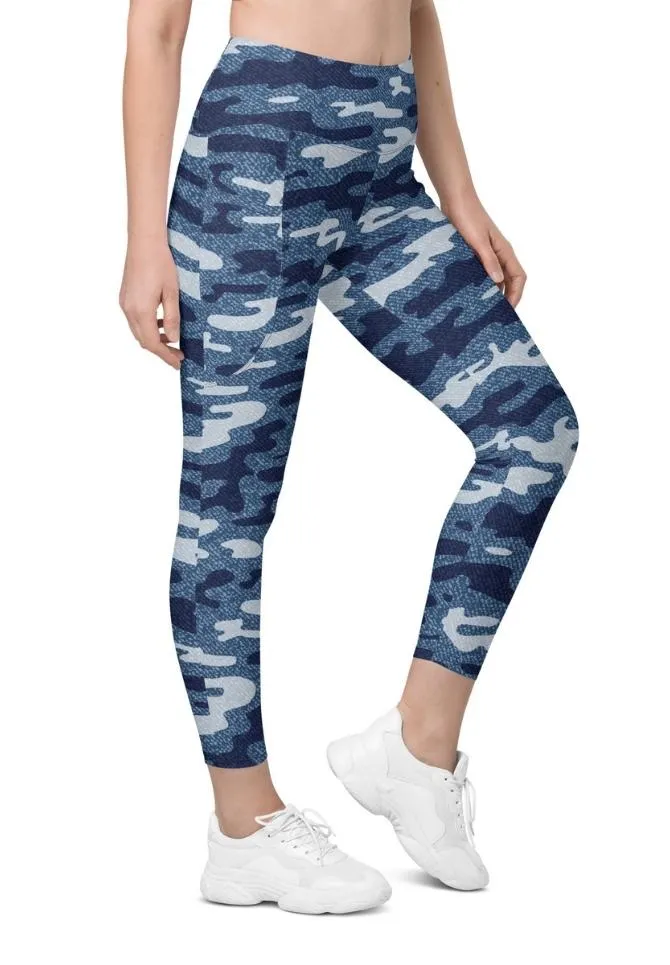 Denim Camo Print Leggings With Pockets