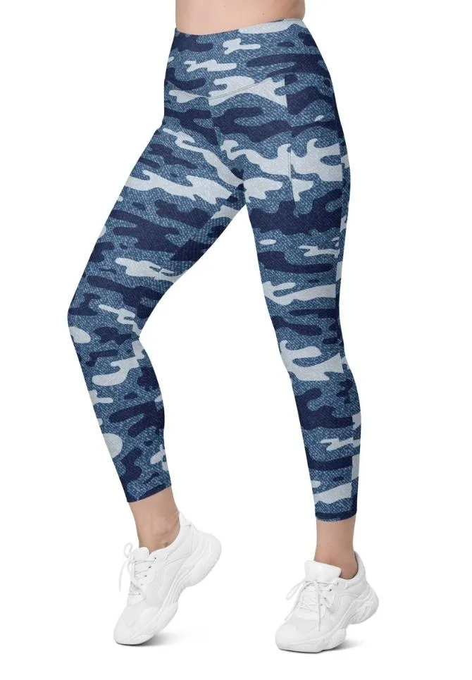 Denim Camo Print Leggings With Pockets