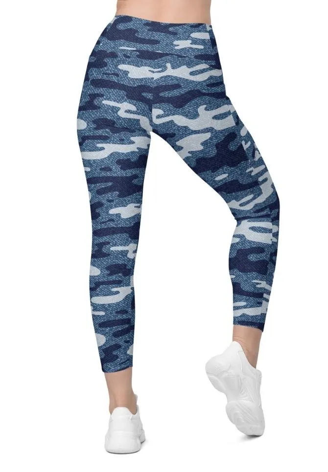 Denim Camo Print Leggings With Pockets