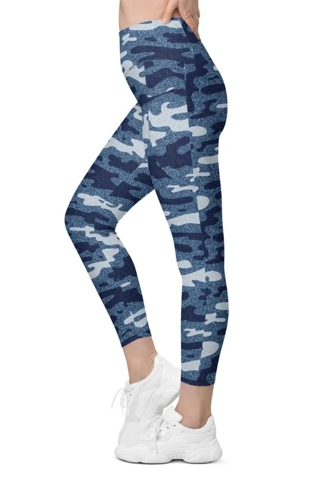 Denim Camo Print Leggings With Pockets