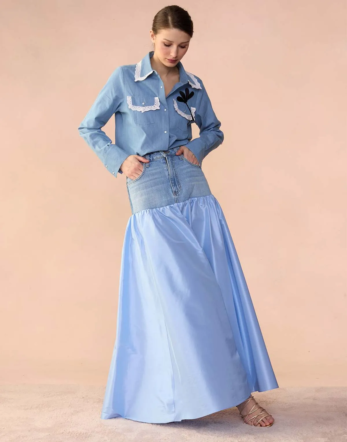 Denim Taffeta Skirt - blue