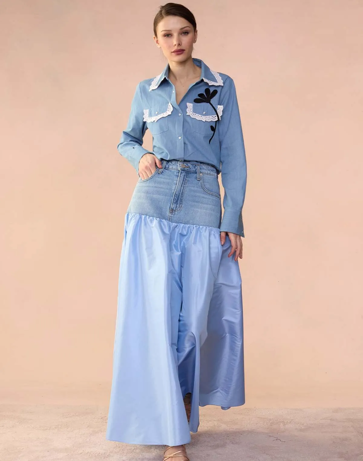 Denim Taffeta Skirt - blue