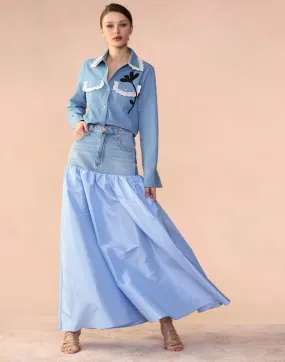 Denim Taffeta Skirt - blue