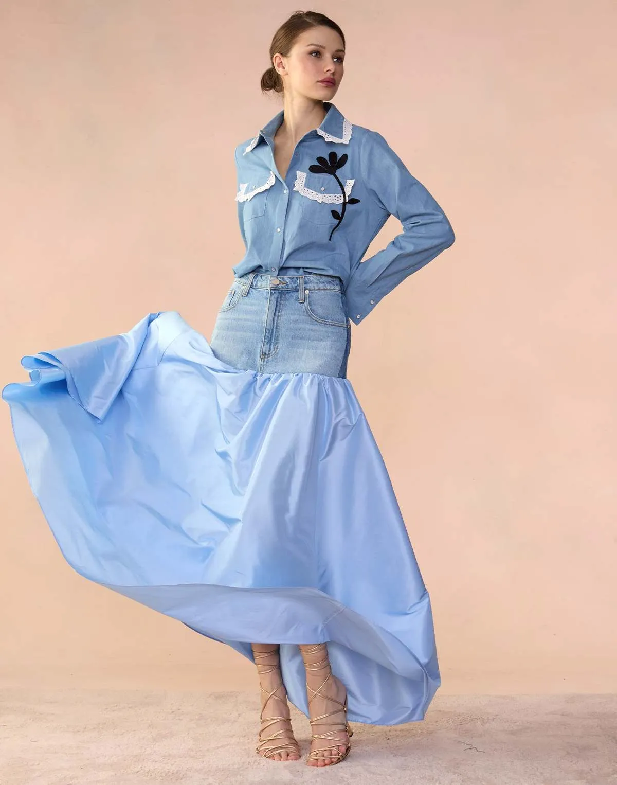 Denim Taffeta Skirt - blue