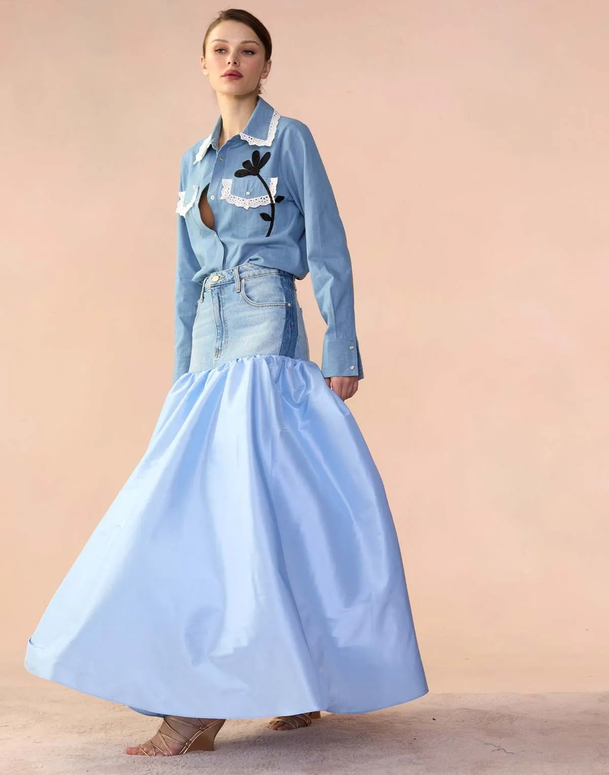 Denim Taffeta Skirt - blue