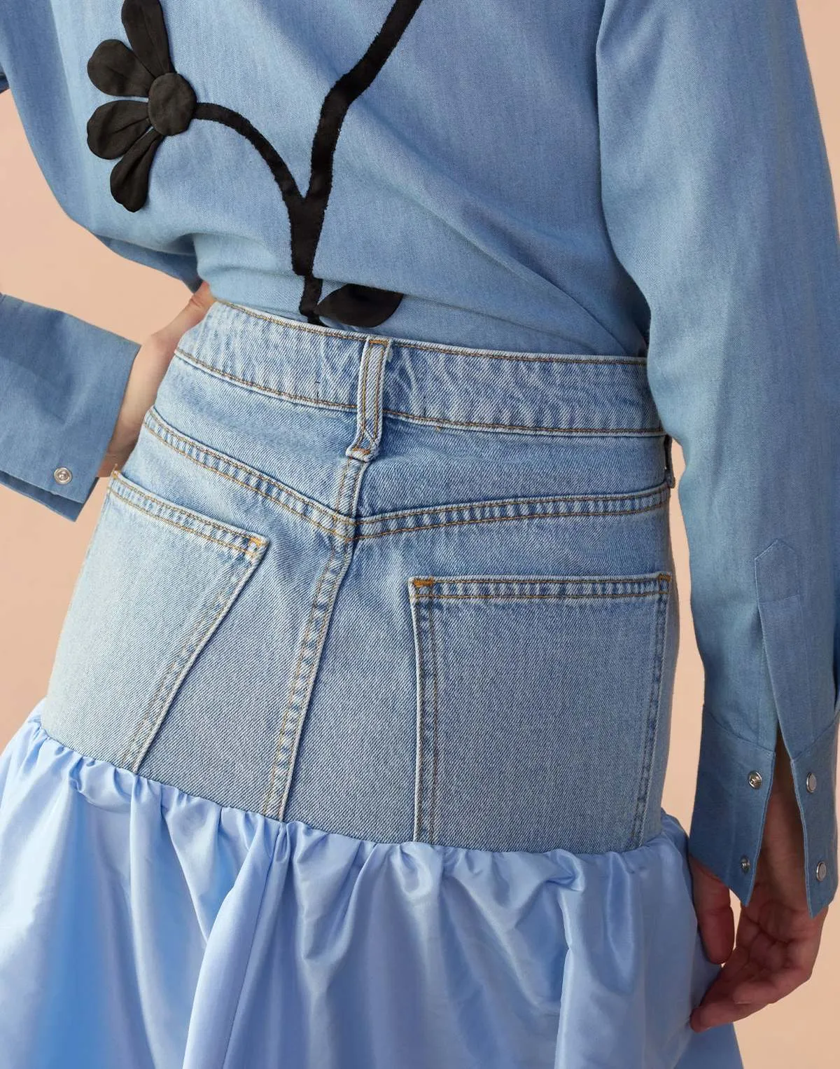 Denim Taffeta Skirt - blue