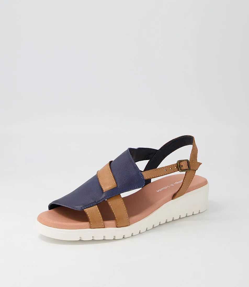 DJANGO & JULIETTE Macaela Navy Dark Tan White Leather Sandals