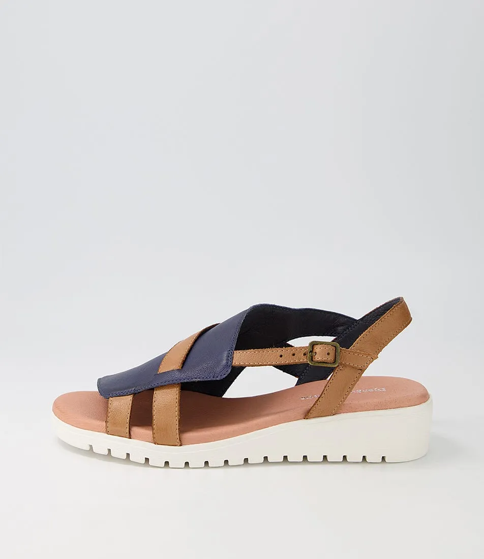 DJANGO & JULIETTE Macaela Navy Dark Tan White Leather Sandals