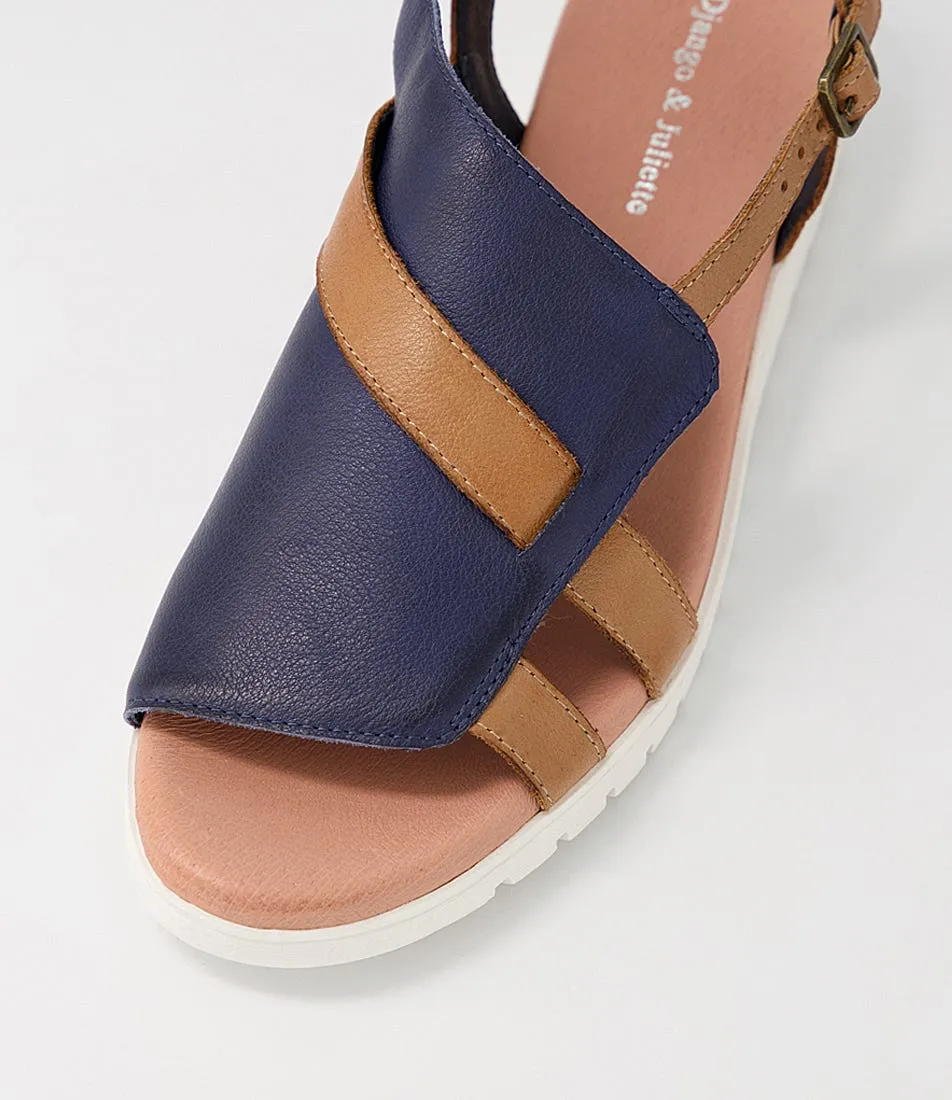 DJANGO & JULIETTE Macaela Navy Dark Tan White Leather Sandals