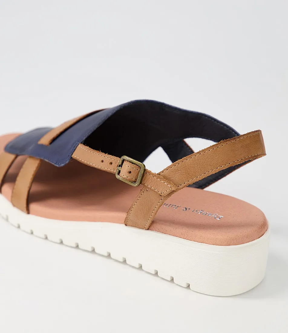 DJANGO & JULIETTE Macaela Navy Dark Tan White Leather Sandals