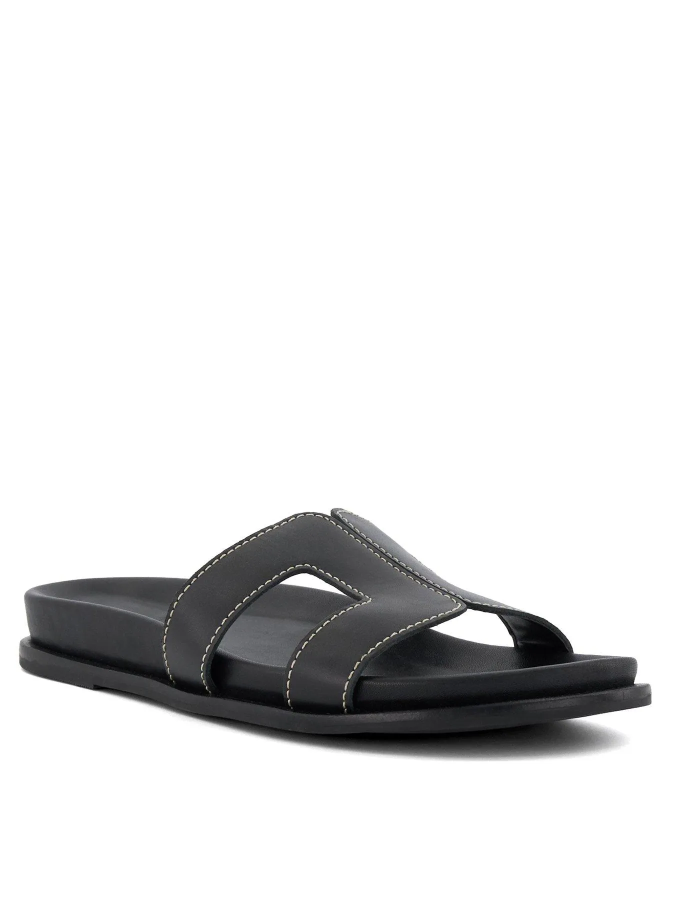 Dune London Loupa Topstitch Detail Leather Footbed Sandals - Black