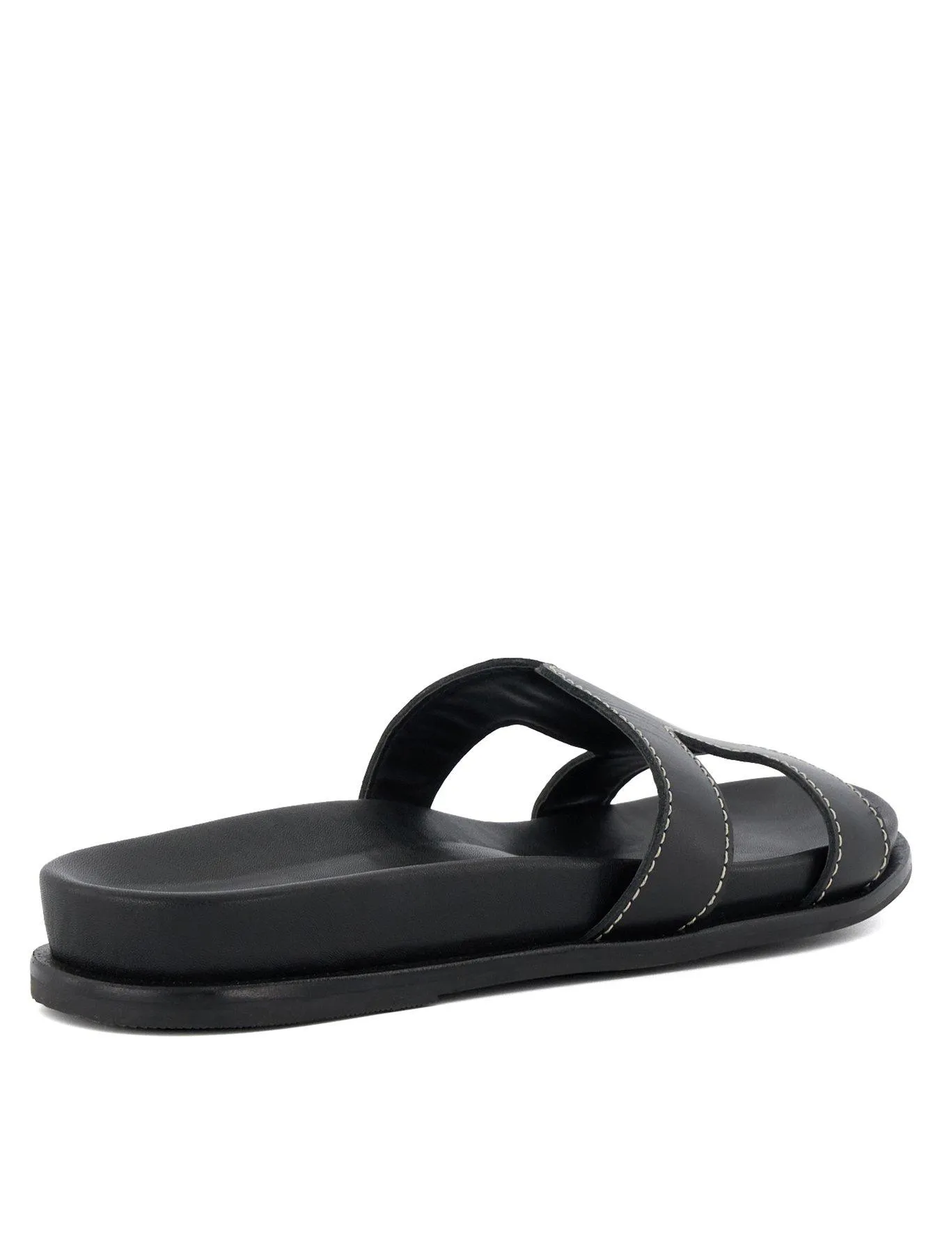 Dune London Loupa Topstitch Detail Leather Footbed Sandals - Black