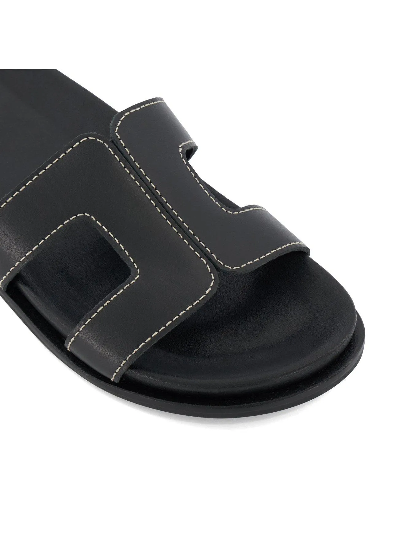 Dune London Loupa Topstitch Detail Leather Footbed Sandals - Black