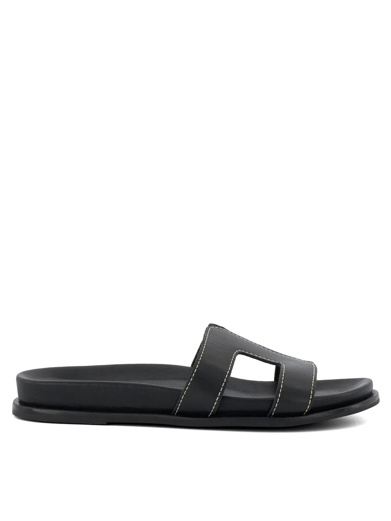 Dune London Loupa Topstitch Detail Leather Footbed Sandals - Black