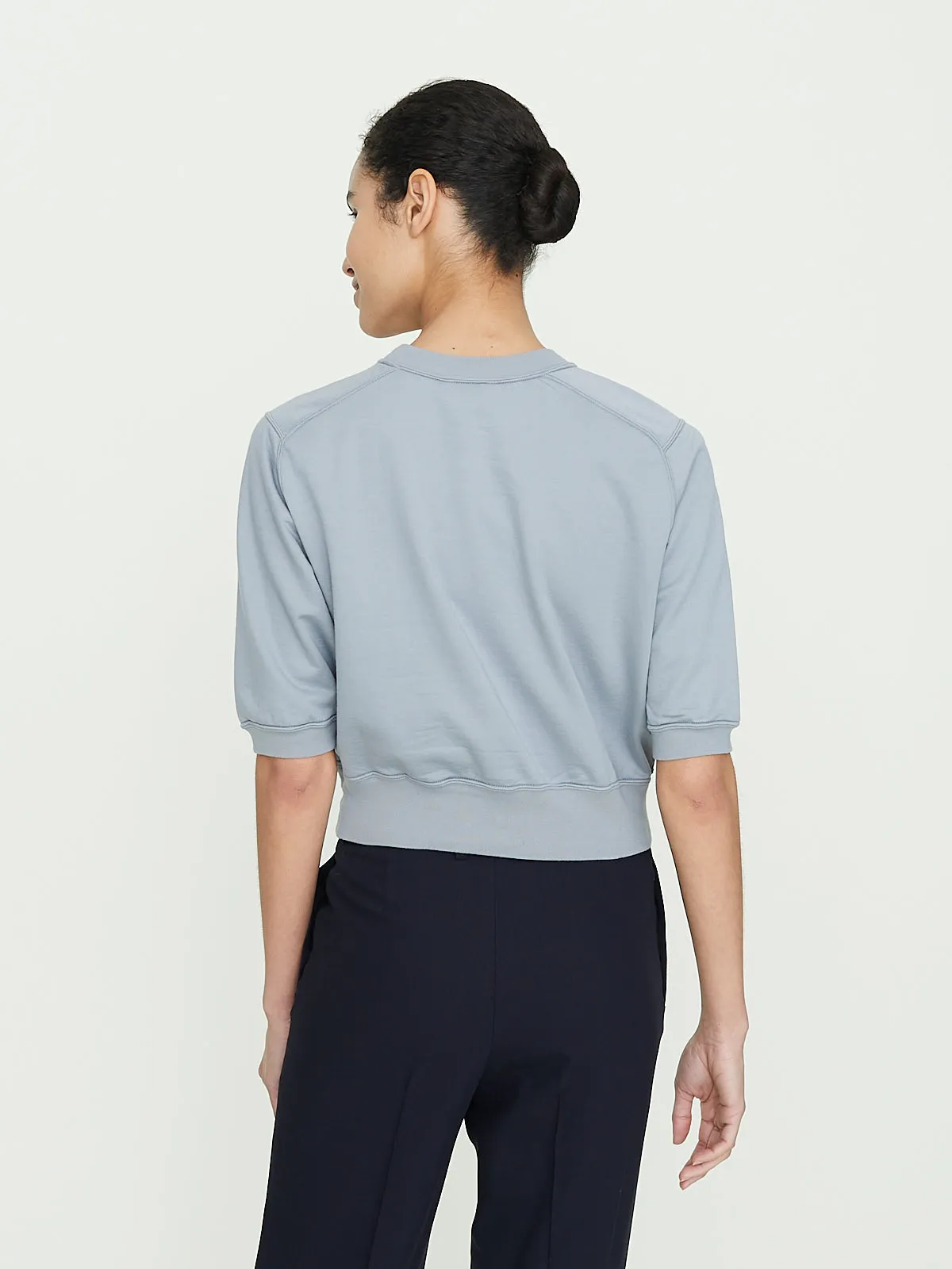 Elastic High Gauge Sweat Half Sleeve Pullover in Blue Grey