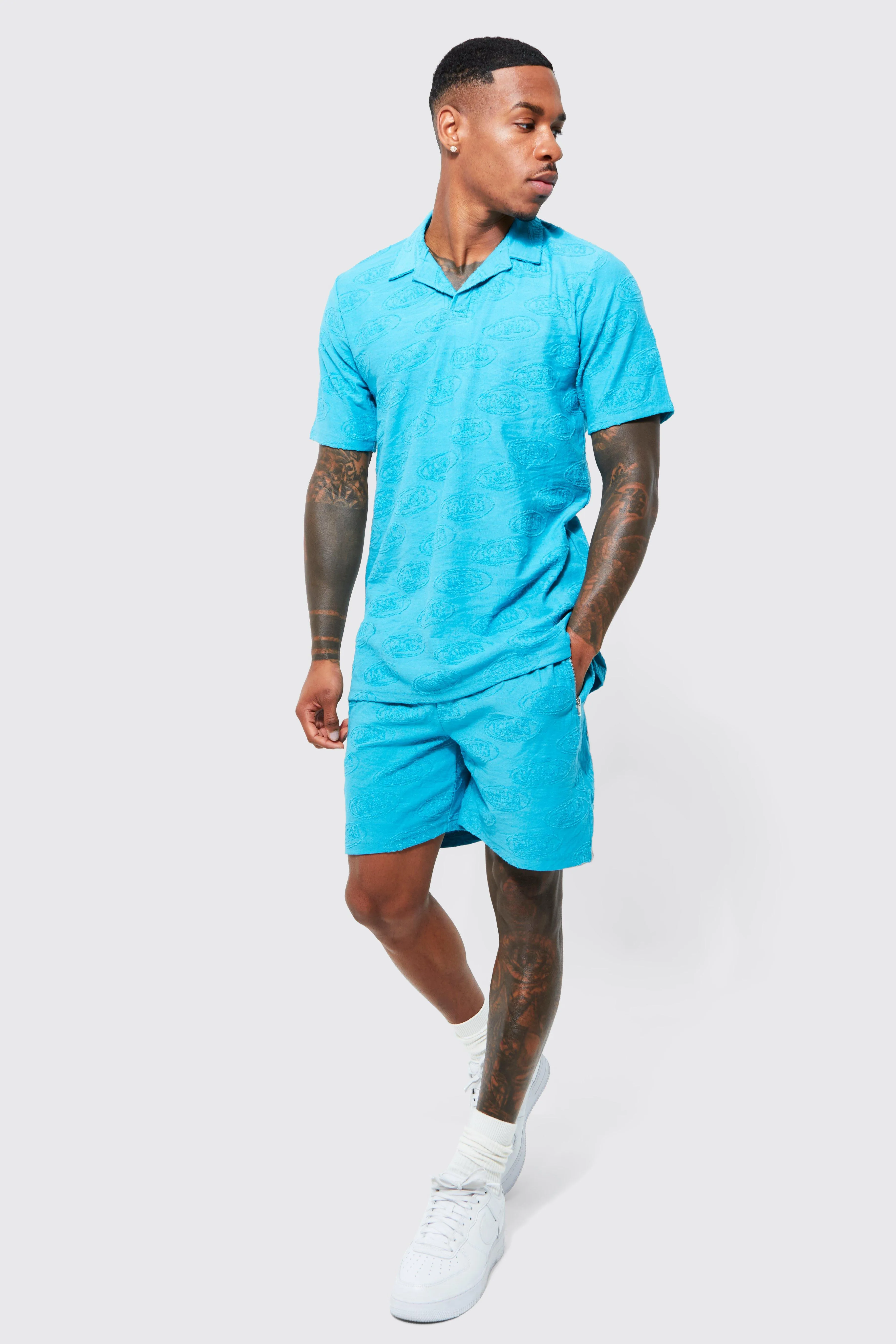 Embossed Patterned Polo Short Set