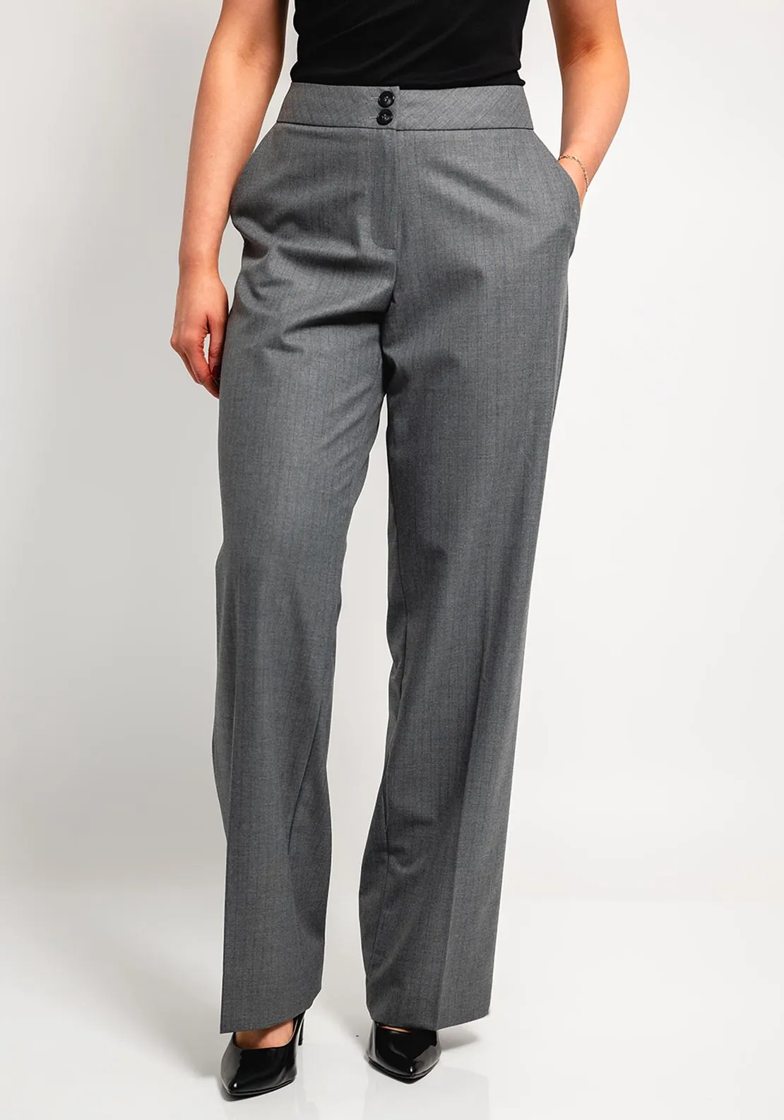 Eva Kayan Pinstripe Wide Leg Trousers, Grey