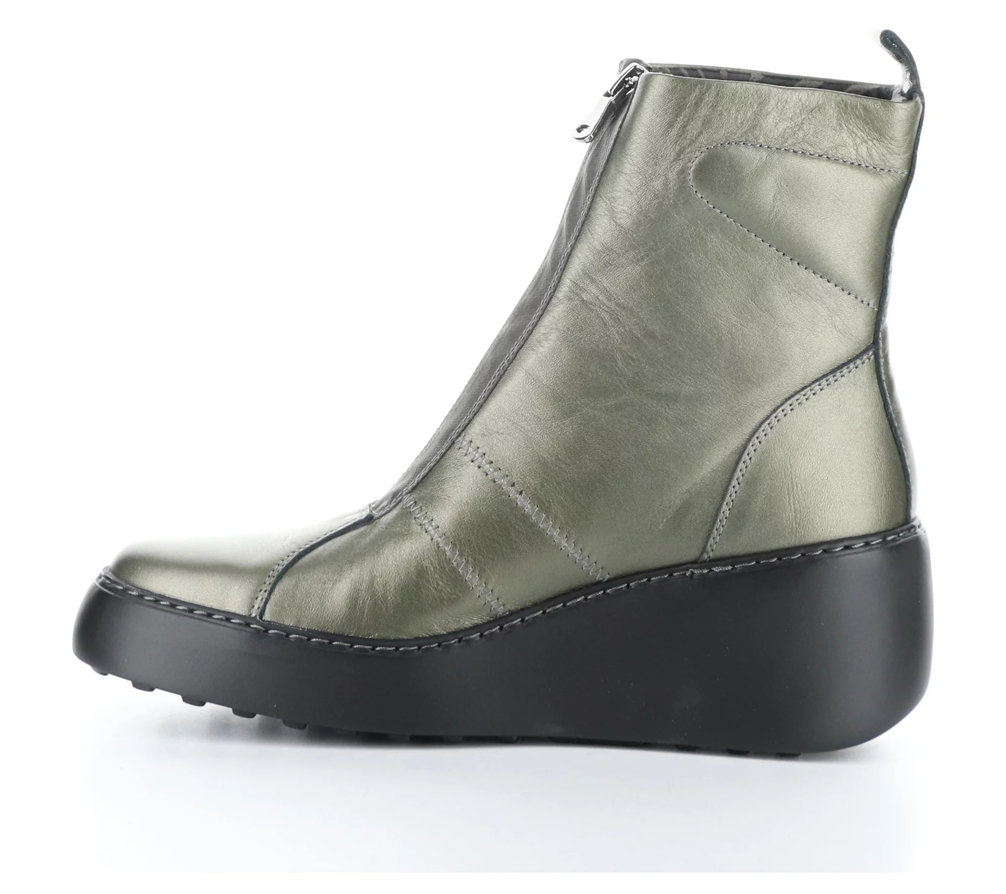 Fly London Metallic Leather Front Zip Boot- Drim