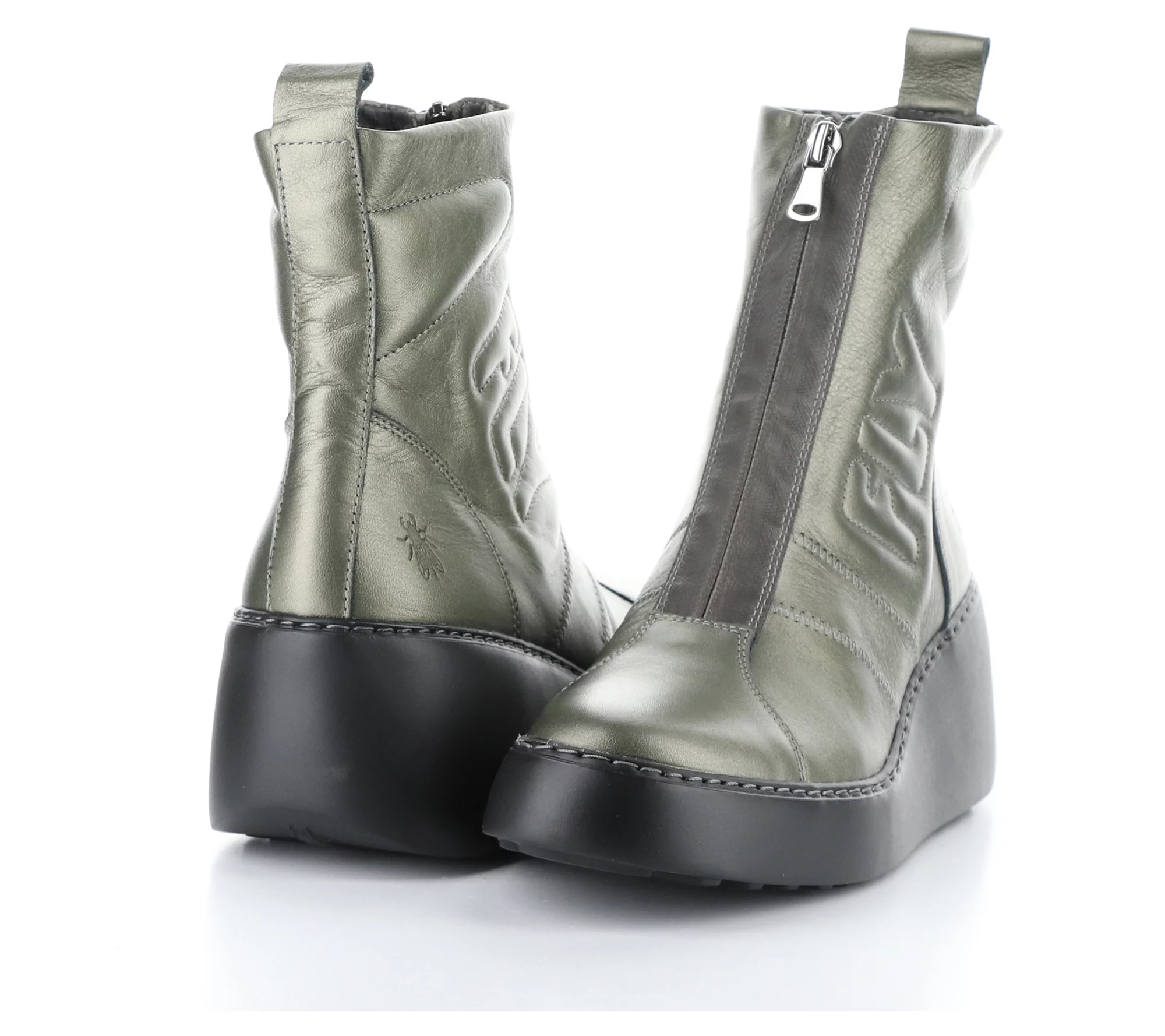 Fly London Metallic Leather Front Zip Boot- Drim