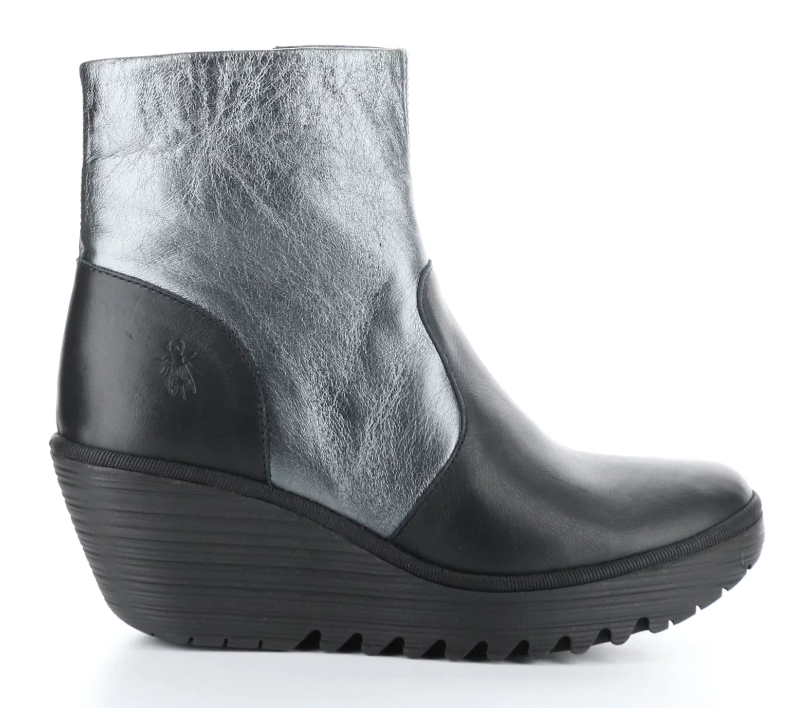 Fly London Metallic Leather Wedge Side-Zip Boot- Yuxi