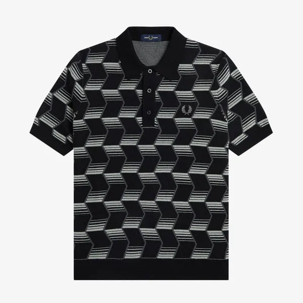 Fred Perry Chevron Knitted Polo - Black