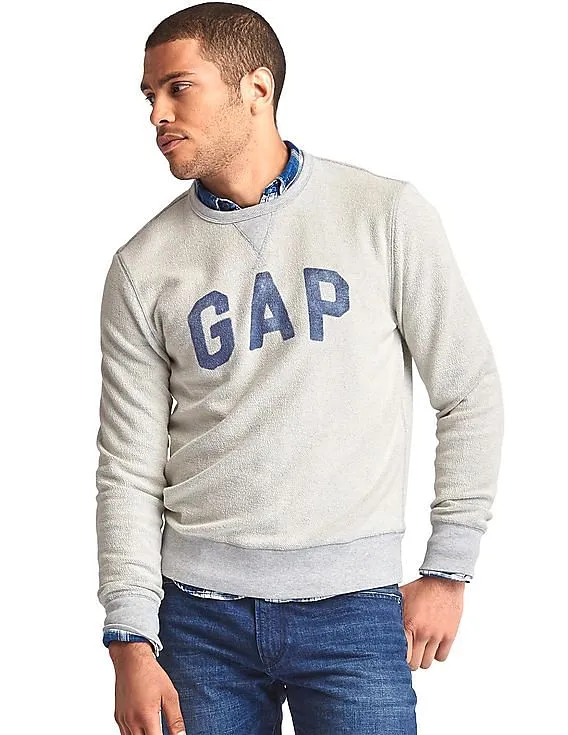 GAP Men Grey Marble Wash Logo Pullover Sweatshirt