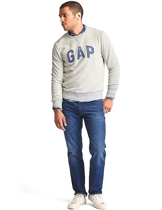 GAP Men Grey Marble Wash Logo Pullover Sweatshirt