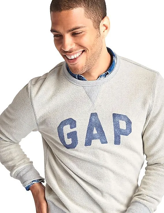 GAP Men Grey Marble Wash Logo Pullover Sweatshirt