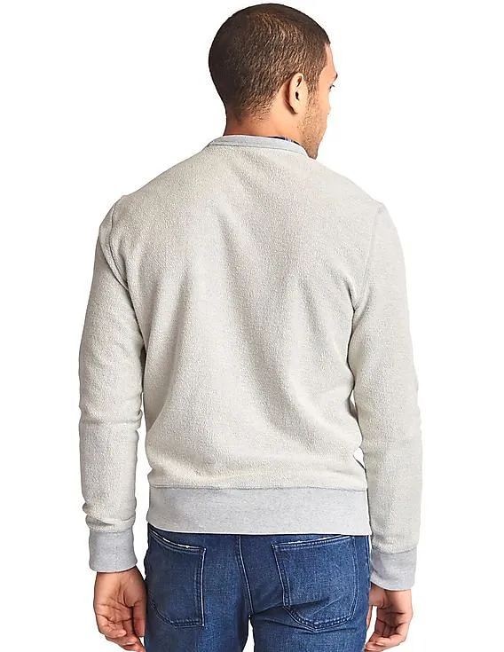 GAP Men Grey Marble Wash Logo Pullover Sweatshirt