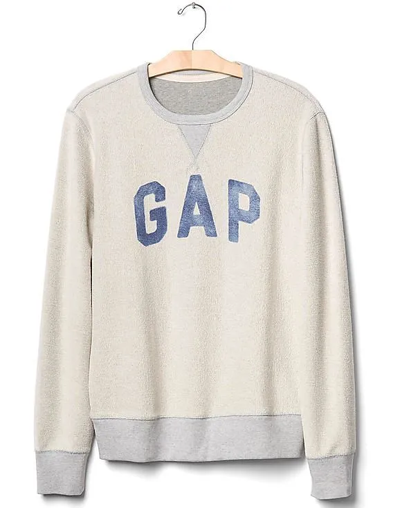 GAP Men Grey Marble Wash Logo Pullover Sweatshirt