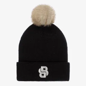 Girls Black Knitted Pom-Pom Hat