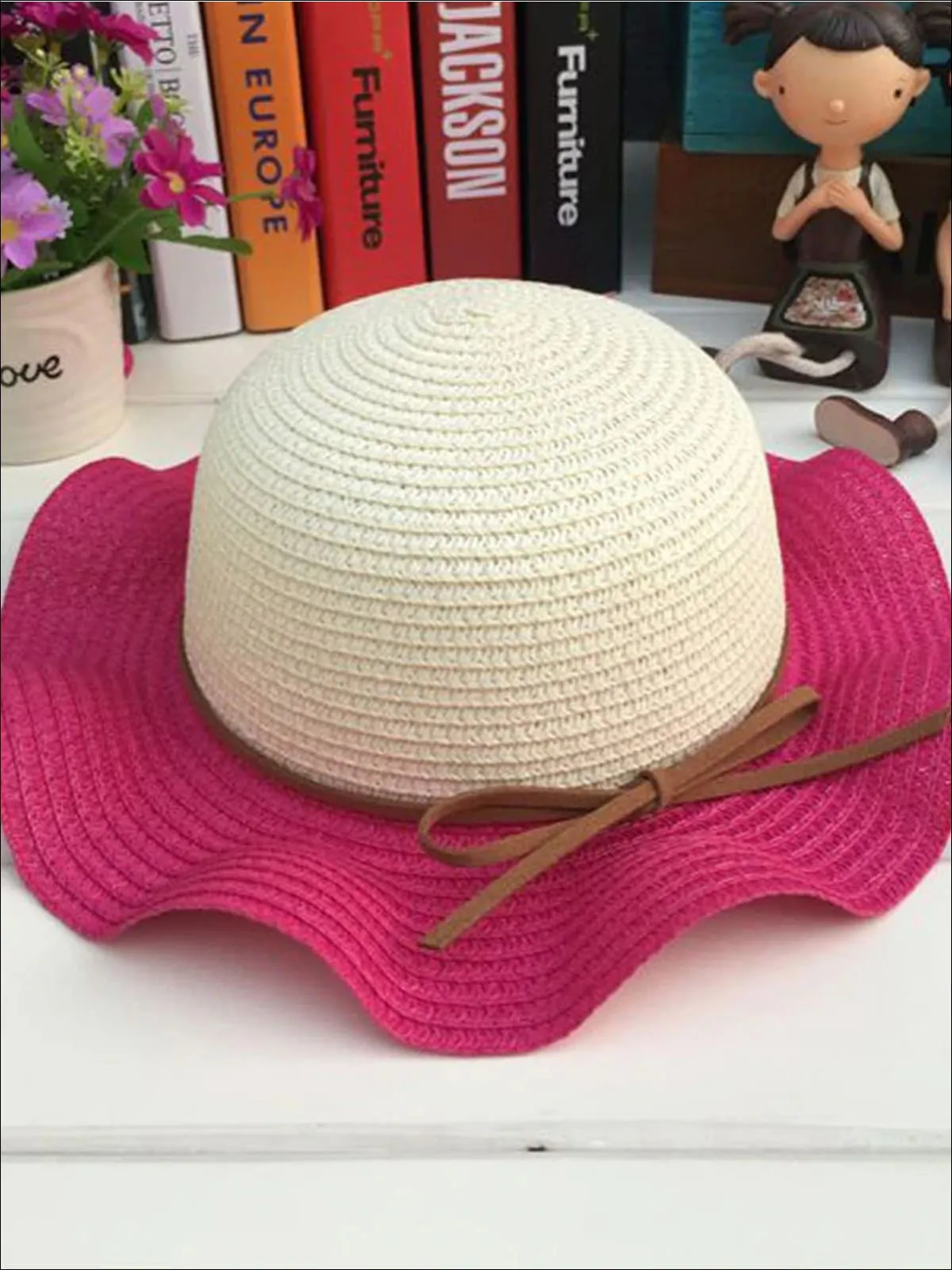 Girls Colorful Wave Edge Straw Hat