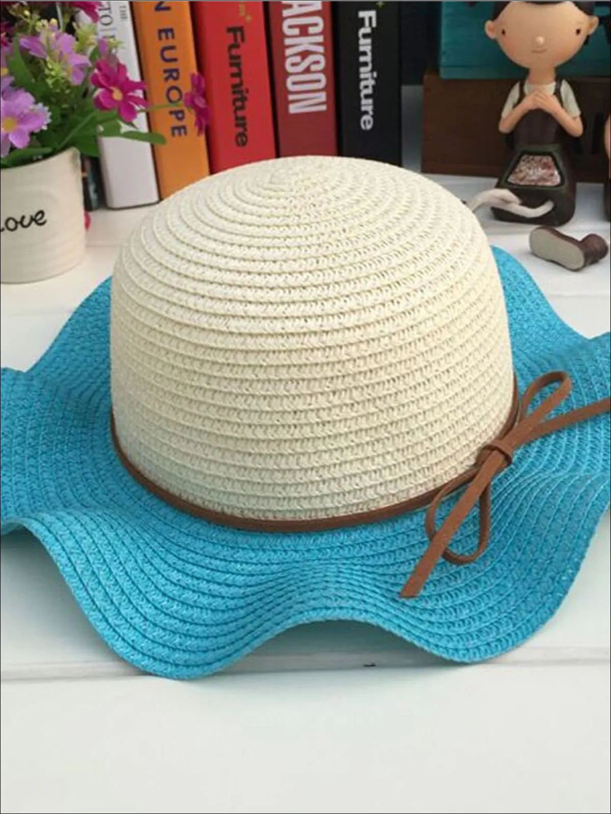 Girls Colorful Wave Edge Straw Hat