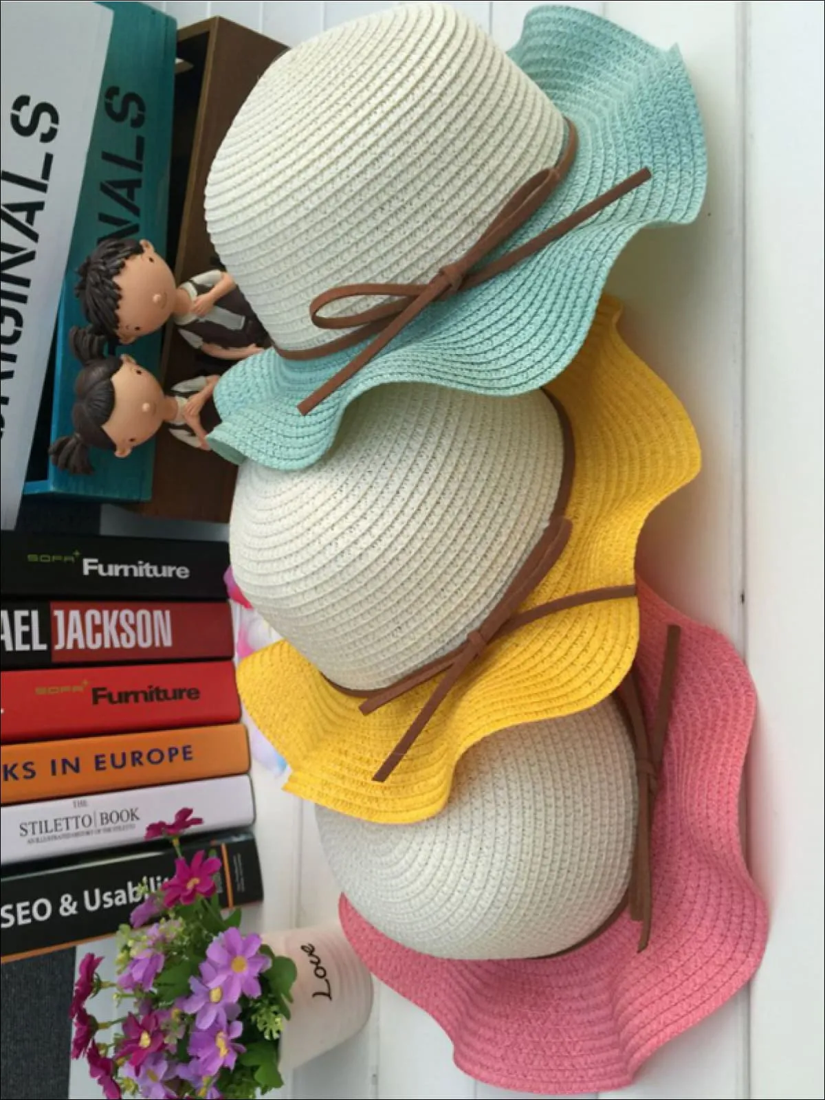 Girls Colorful Wave Edge Straw Hat