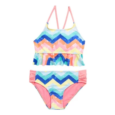 Girls' iApparel Ruffle Chevron Swim Bikini Set