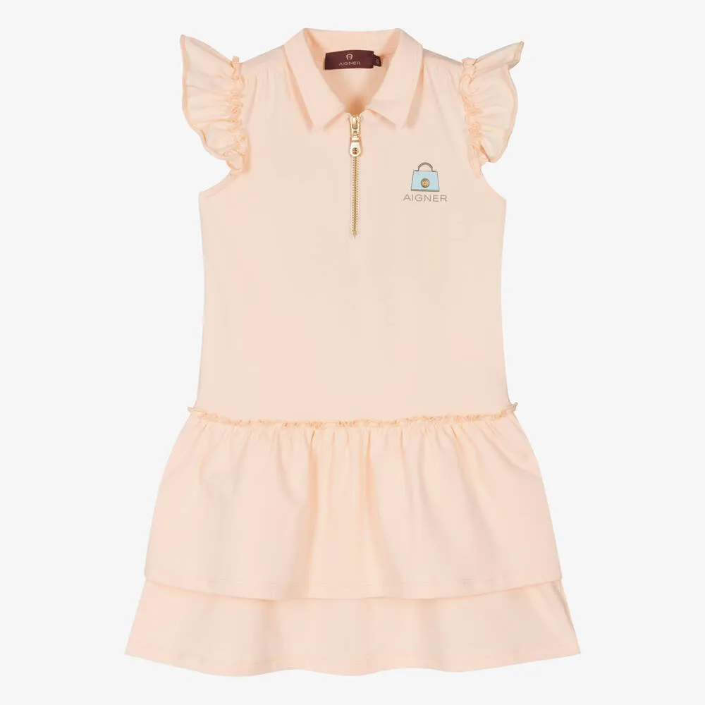 Girls Pale Pink Cotton Polo Dress