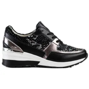 Goodin Black Leather Snake Print Sneakers