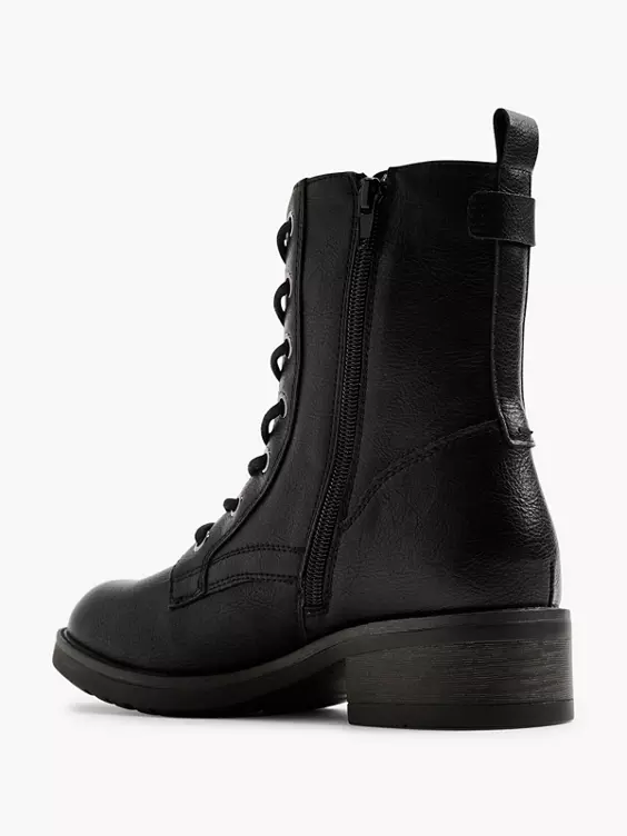 Graceland  Black Lace Up Biker Boot with Zipper Detail