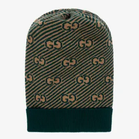 Green & Beige GG Wool Hat