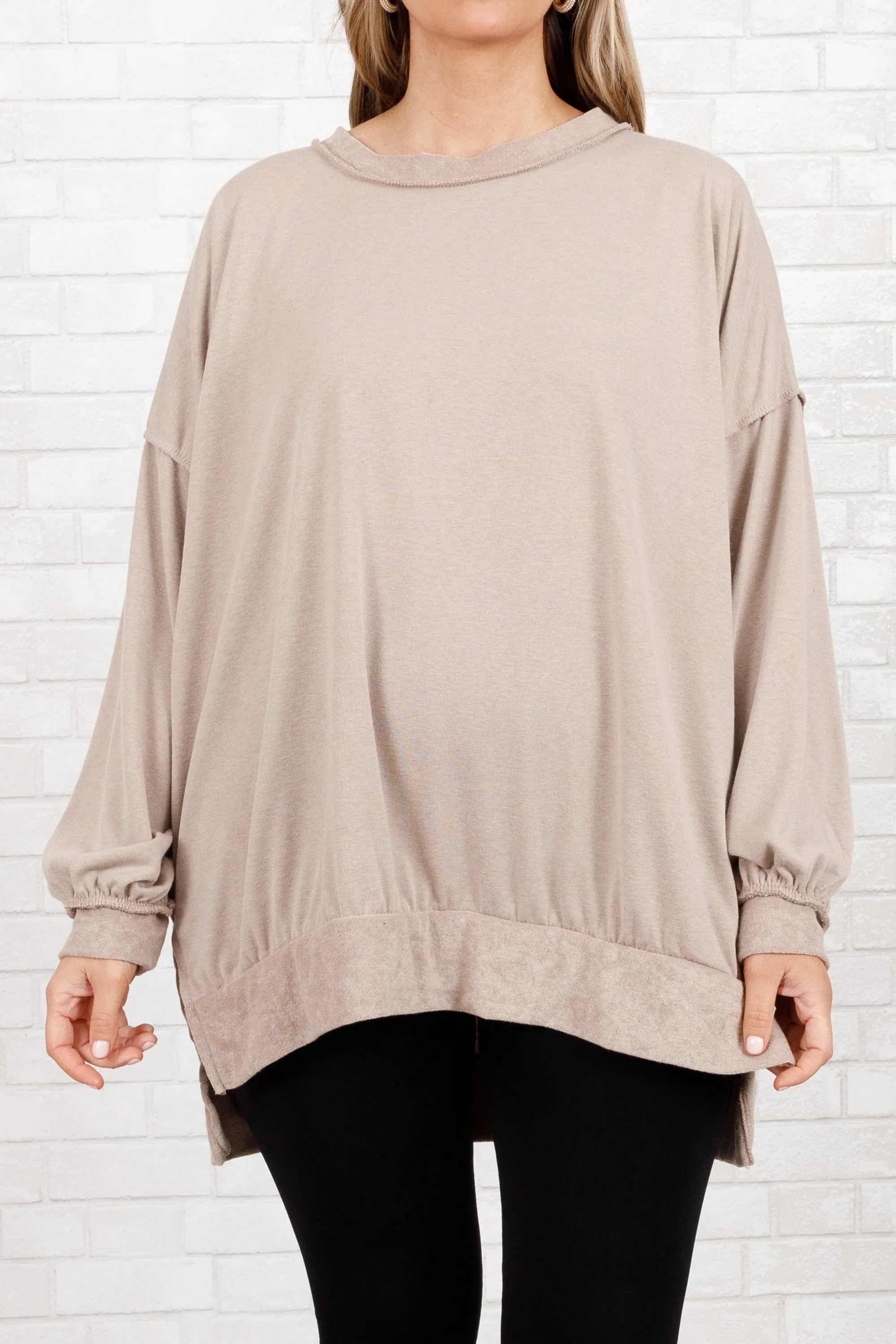 Gushing Gal Pullover, Taupe