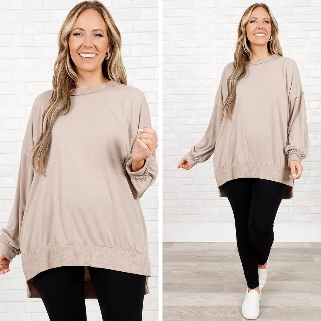 Gushing Gal Pullover, Taupe