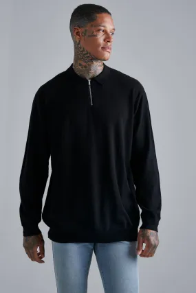 Half Zip Long Sleeve Oversized Polo