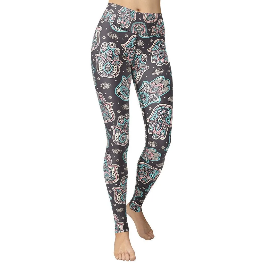 Hand Drawn Hamsa Yoga Leggings