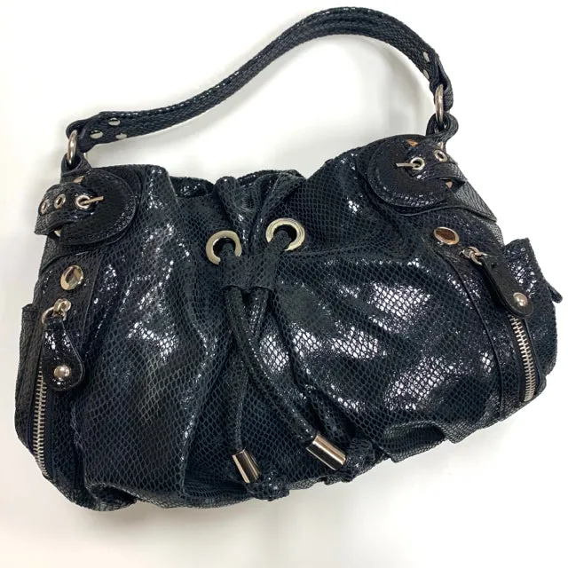 Hype Black Leather Animal Print Shoulder Handbag