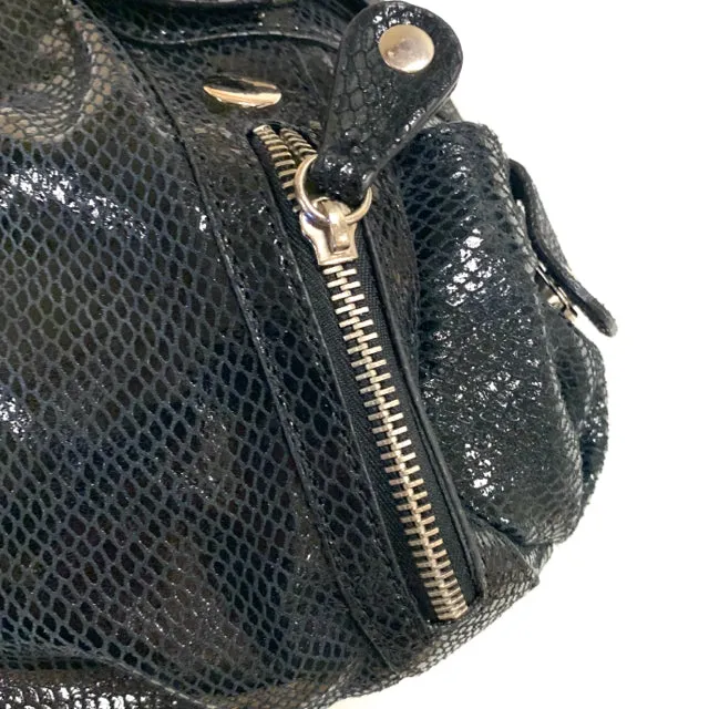 Hype Black Leather Animal Print Shoulder Handbag