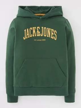 Jack & Jones Junior Boys Josh Slogan Hoodie- Dark Green