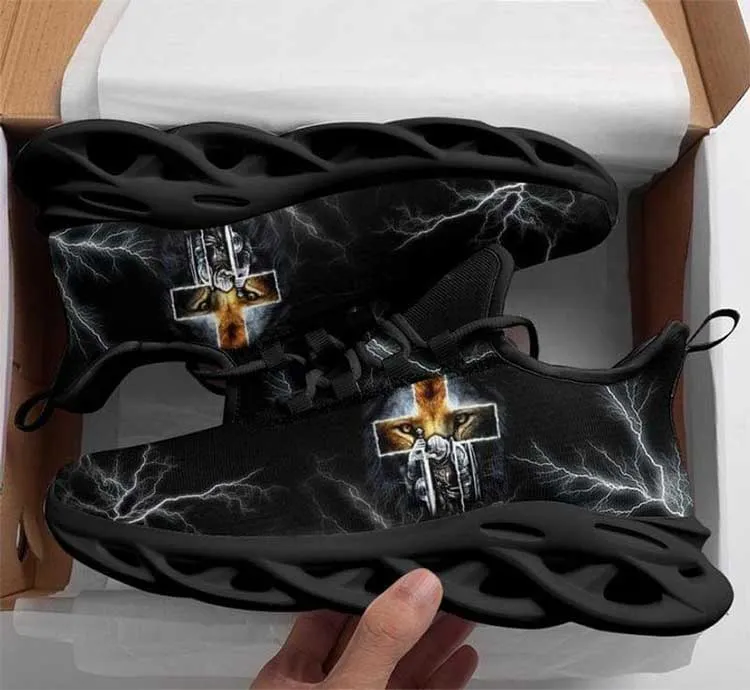 Jesus Christian Cross Knight Templar Lion Of Judah Religious Black Clunky Sneakers