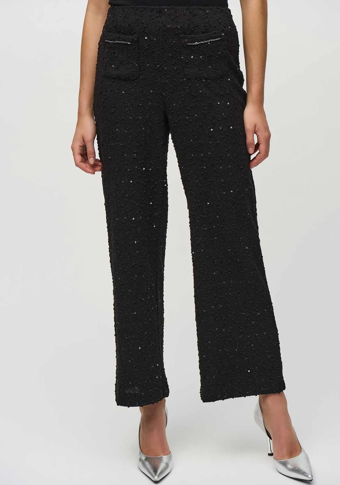 Joseph Ribkoff Sequin Textured Wide Leg Trousers, Black